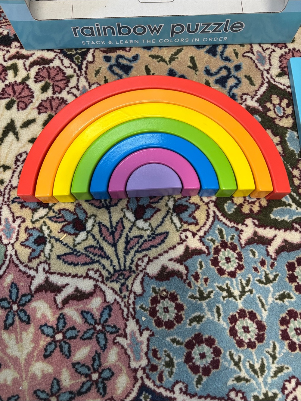 Rainbow Puzzle Stack & Learn Wooden Arch Set - Blue Box